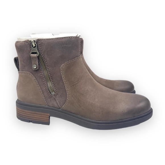 UGG Women's Harrison Zip Brown Leather & Suede Lug Sole Boots 9.5 NEW